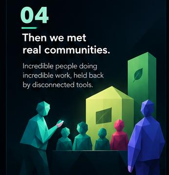 Then we met real communities. Incredible people doing incredible work, held back by disconnected tools.